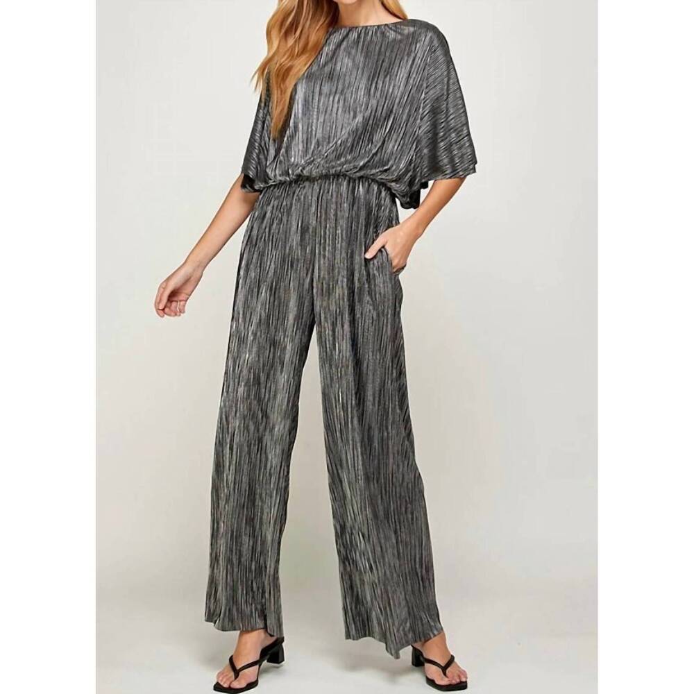 NEW SEE AND BE SEEN metallic pleats jumpsuit in black and silver